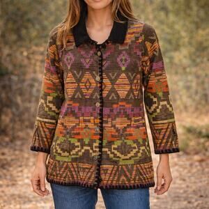Jennifer & Grace Southwestern Aztec Cotton Tapestry Jacket Small